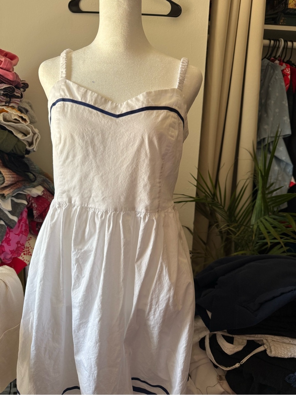 J Crew White Sundress with Navy Trim - Picture 2 of 8